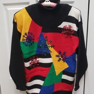 Colorful Geometric Turtleneck Sweater